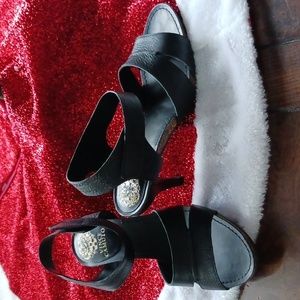 Vince Camuto black leather cut-out sandals